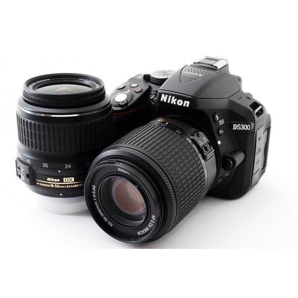 【6/4~6/11限定!最大4,000円OFF&6/5, 6/10限定で最大P3倍】【中古】ニコン Nikon D5300 ダブルズームセット ブラック 美品 SDカード付き