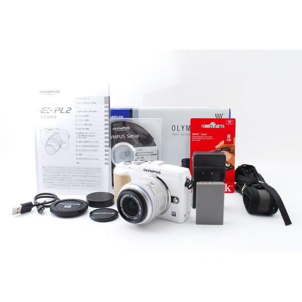 【中古】オリンパス OLYMPUS E-PL2 ホワイト レンズキット 美品 SDカード付
