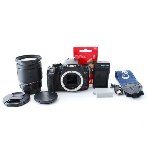 【中古】キヤノン Canon EOS Kiss X2 28-200mm 高倍率レンズセット 美品 SDカードストラップ付き