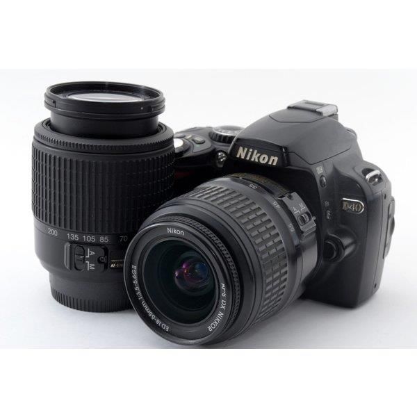 【中古】ニコン Nikon D40 ダブルズームセット ブラック 美品 SDカードストラップ付き