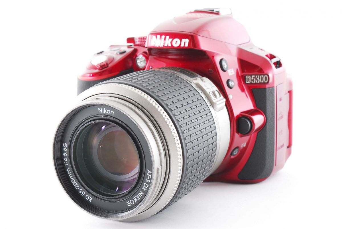 【6/1限定!全品P3倍】【中古】ニコン Nikon D5300 レッド レンズセット 美品 自分撮り スマホへ転送 SDカード ストラップ付き