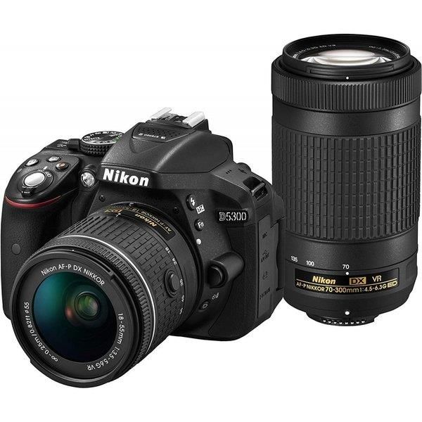 【6/1限定!全品P3倍】【中古】ニコン Nikon D5300 AF-P ダブルズームキット ブラック SDカード付き