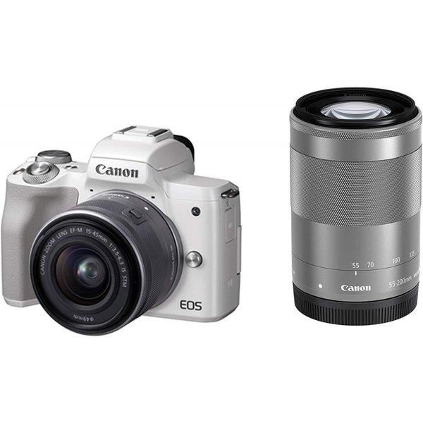 【5/9~5/16限定!最大4,000円OFF&5/10, 5/15限定で最大P3倍】【中古】キヤノン Canon EOS Kiss M ホワイト ダブルズームキット SDカード付き