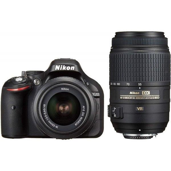 【5/9~5/16限定!最大4,000円OFF&5/10, 5/15限定で最大P3倍】【中古】ニコン Nikon D5200 ダブルズームキット ブラック SDカード付き