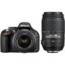 【5/1限定 全品P3倍】【中古】ニコン Nikon D5200 ダブルズームキット ブラック SDカード付き