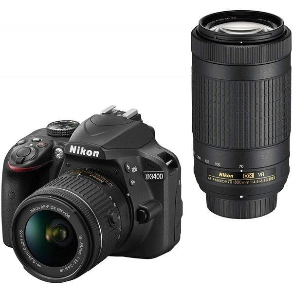 【6/1限定!全品P3倍】【中古】ニコン Nikon D3400 ダブルズームキット ブラック SDカード付き