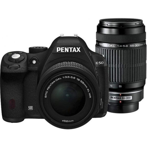 【中古】ペンタックス PENTAX K-50 ダブルズームキット ブラック SDカード付き