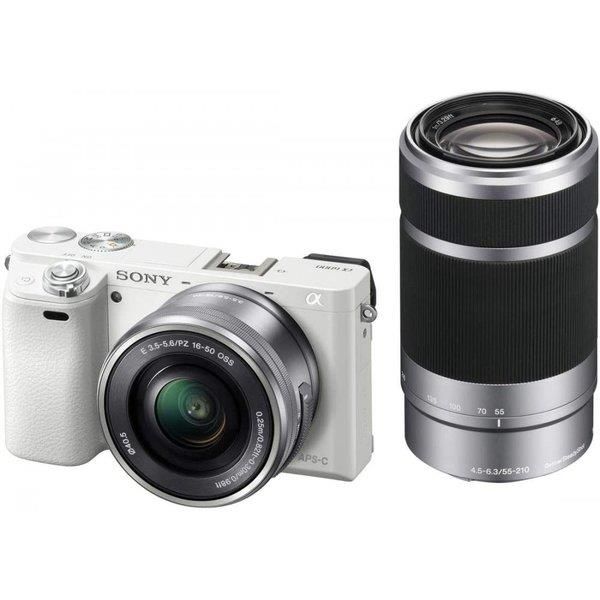 【6/1限定!全品P3倍】【中古】ソニー SONY ミラーレス一眼 α6000 ダブルズームレンズキット E PZ 16-50mm F3.5-5.6 OSS + E 55-210mm F4.5-6.3 OSS ホワイト ILCE-6000Y W