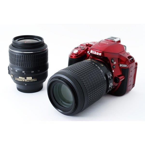 楽天カメラFanks-PROShop 楽天市場店【中古】ニコン Nikon D5300 ダブルズームセット レッド 美品 SDカードストラップ付き