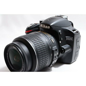 【中古】ニコン Nikon D3200 レンズキット ブラック 美品 一眼レフSDカードストラップ付き