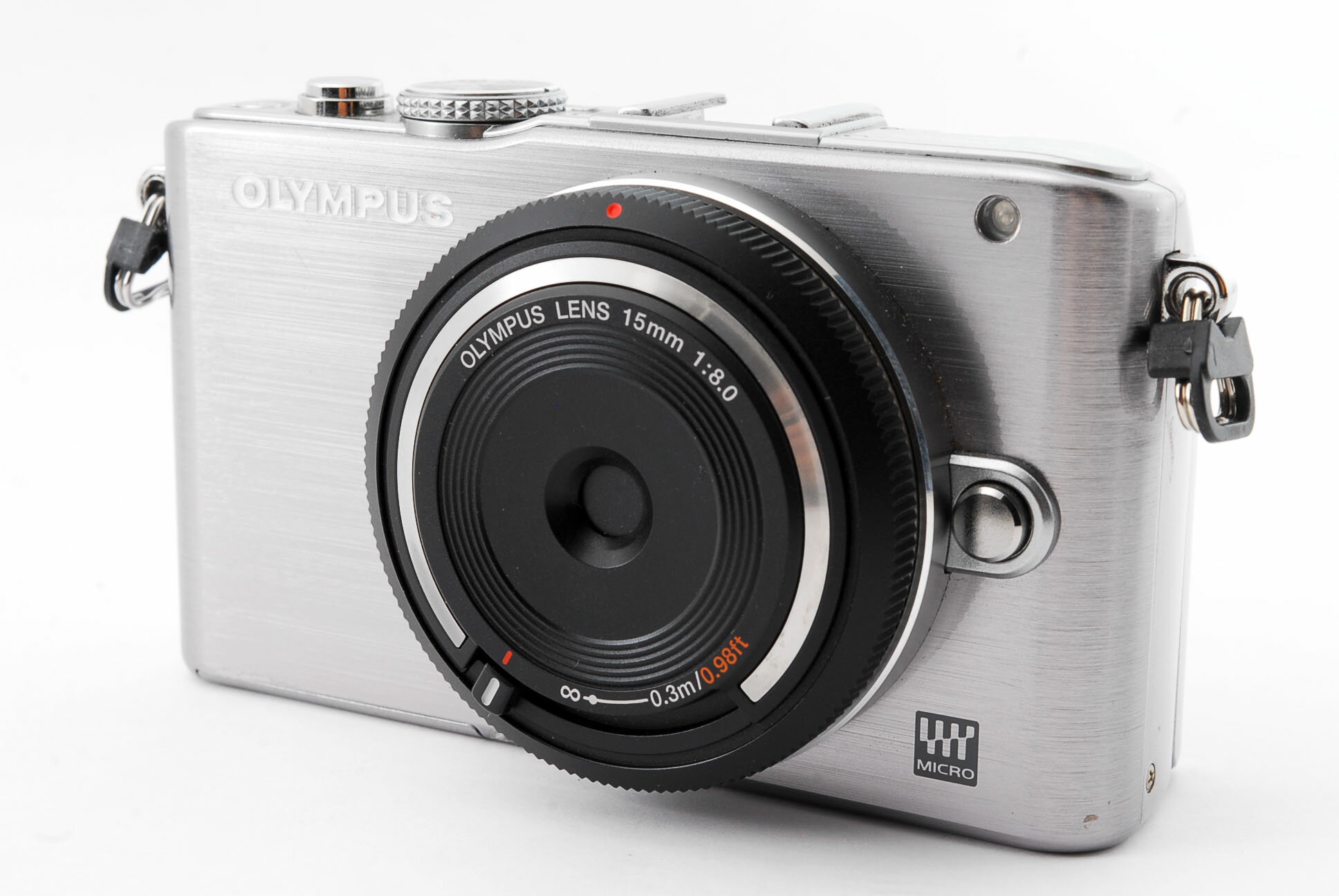 【中古】オリンパス OLYMPUS Pen E-PL3 シルバー コンパクトレンズセット 美品 外付けフラッシュ SDカードストラップ付き