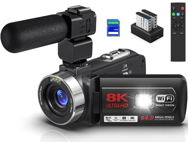 ビデオカメラ 8K YouTubeカメラ6400万画素WIFI機能 vloggingカメラ2.4Gリモコン予備バッテリー32GBのSDカード付属日本語システム+説明書