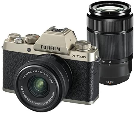 【中古】FUJIFILM ミラーレス一眼カメラ X-T100ダブルズームレンズキット シャンパンゴールド X-T100WZLK-G