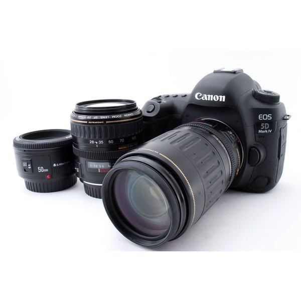 【中古】キヤノン Canon EOS 5D Mark IV 標準&超望遠＆単焦点トリプルレンズセット 美品 SDカード付