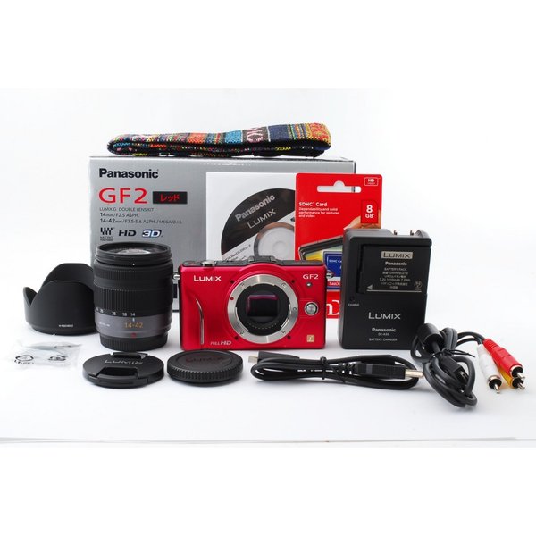 パナソニックPanasonicDMC-GF2レンズキットレッド美品8GBSDカード付き