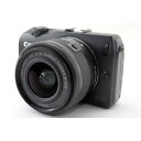 【中古】キヤノン Canon EOS M レンズキット ブラック 美品 SDカードストラップ付き