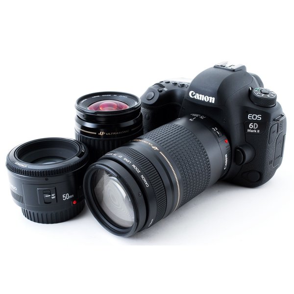 【6/1限定 全品P3倍】【中古】キヤノン Canon EOS 6D Mark II 標準 超望遠＆単焦点トリプルレンズセット SDカード付き