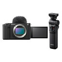 【セット内容】 ●SONY ソニー ミラーレス一眼カメラ レンズ交換式VLOGCAM ZV-E1 B ボディ ブラック ×1 商品ページはコチラ ●SONY GP-VPT2BT ワイヤレスリモートコマンダー機能付シューティンググリップ Bluetooth対応 三脚機能付 ×1台 商品ページはコチラ ※レンズは付属しておりません。 この商品の特徴 ●妥協ないクリエイターの創造性に最先端技術で応えるフルサイズセンサー搭載VLOGCAM ソニーの誇るイメージセンサー技術を結集した裏面照射型の有効約1210万画素の35mmフルサイズCMOSセンサーを搭載し、映像美溢れる表現を実現します。CMOSセンサーの高速読み出しと新画像処理エンジンにより、動体歪（ゆが）み（ローリングシャッター）も大幅に抑制しています。また、従来比最大約8倍の高速処理能力を持つ、最新の画像処理エンジンBIONZ XRを採用。高感度性能と高い階調表現、忠実な色再現性能や低ノイズ性能などの高画質化を実現しています。加えて、4K（QFHD：3840×2160）120pの動画記録などの膨大な映像データ処理や、AFの速度/精度向上にも貢献しています。 ●シネマティックな映像表現 複雑なカメラ設定をすることなく、映画のワンシーンのような印象的な画づくりを直感的に一括設定できる新機能「シネマティックVlog設定」を搭載。自分好みにLook（ルック）やMood（ムード）を使って撮影でき、シネマスコープアスペクト（2.35:1）での記録にも対応しています。また、肌の色を美しく見せるスキントーンを中心としたルック「S-Cinetone」や、カメラ単体で思い通りの表現ができる「クリエイティブルック」を搭載。さらに、カメラにインポートしたユーザーLUTをピクチャープロファイルとしても使用できる機能（PPLUT）で制作者のさらなるクリエイティブな表現要求に応えます。 ●世界最小・最軽量の機動力×直感的な操作で広がる表現力 VLOGCAM ZV-E1は、質量約483gと、フルサイズCMOSイメージセンサーを搭載した世界最小・最軽量のレンズ交換式VLOGCAMです。手持ち撮影はもちろんのこと、ジンバルやドローン撮影など、小型・軽量ボディの取り回しの良さが、制作者のクリエイティブで軽快な撮影をサポートします。また、使いやすさにこだわったデザインやタッチ操作などによって直感的な操作性能を実現し、撮影者はより撮影に集中でき、映像表現力を広げます。 ●表現にさらなる広がりをもたらす、72本豊富なミラーレス専用設計レンズラインアップ 「ソニー Eマウント」は、圧倒的な解像力と美しいぼけ味を高次元で両立している「G Master」を筆頭に、なめらかで美しいぼけ味が特長の「Gレンズ」や、忠実な色再現とヌケの良い透明感のある描写が特長の「ツァイスレンズ」をラインアップ。オートフォーカスのスピード性能や正確性はもちろん、フォーカスブリージングやフォーカスシフトを低減し、より表現を追求することができます。 主な仕様 有効画素数 静止画時: 最大約1210万画素 動画時: 最大約1010万画素 撮影感度（ISO感度） 80-102400(最大409600) 連写撮影 最高約10コマ/秒 バッテリー NP-FZ100 記録メディア SDメモリーカード (UHS-I/II対応) サイズ（W×H×D） 約(幅)121.0 x (高)71.9 x (奥)54.3mm 本体重量 約399g(本体のみ） 液晶サイズ 3.0型 タッチパネル液晶 TFT駆動 1036800ドット