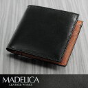 【MADELICA】【マデリカ】 二つ折り財布 メンズ スペインレザー 本革 ウォレット 小銭入れ付 牛革 ブラック MEN'S さいふ サイフ【財布・メンズ・二つ折り財布】