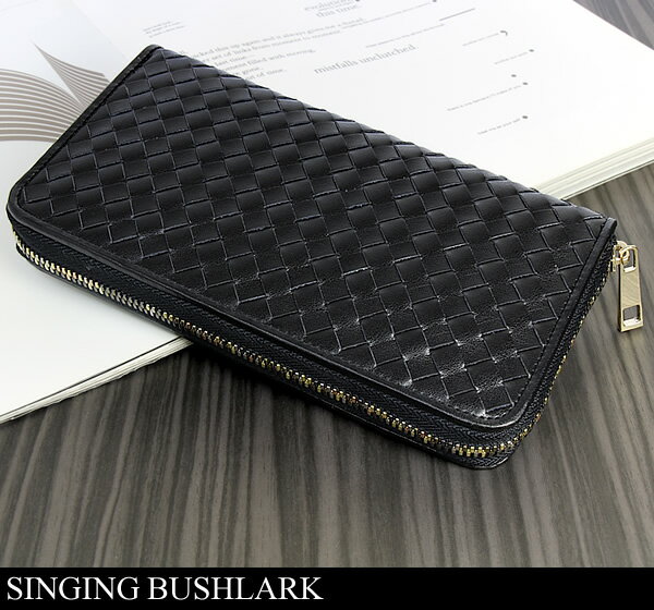 【SINGING BUSHLARK】 長財布 編み込み 牛革レザー ラウンドファスナー 4色ジッパー メンズ メッシュ ブランド 男性 人気 ウォレット MEN'S さいふ サイフ イントレチャート 父の日 ギフトのサムネイル