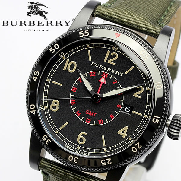 楽天CAMERON【送料無料】【BURBERRY】バーバリー 腕時計 メンズ GMT 100M防水 カーキ 本革レザー スイス製 Utillitarian ユティリタリアン BU7855 人気 ブランド ウォッチ うでどけい 男性用 Men's