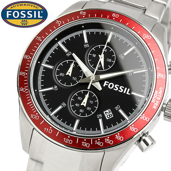 腕時計 メンズ（10000円程度） FOSSIL フォッシル 腕時計 メンズ クロノグラフ クオーツ 5気圧防水 日付カレンダー ステンレス レッド シルバー カジュアル フォーマル BQ2086