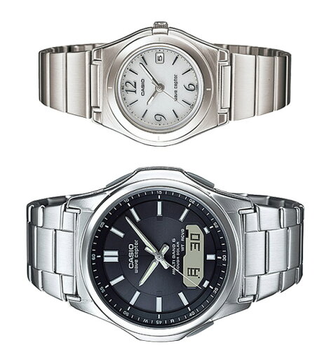 【送料無料】ペアウォッチ CASIO カシオ wave ceptor 電波ソーラー 腕時計 二本セット WVA-M630D-1AJF LWQ-10DJ-7A1JF 父の日 ギフト バレンタイン