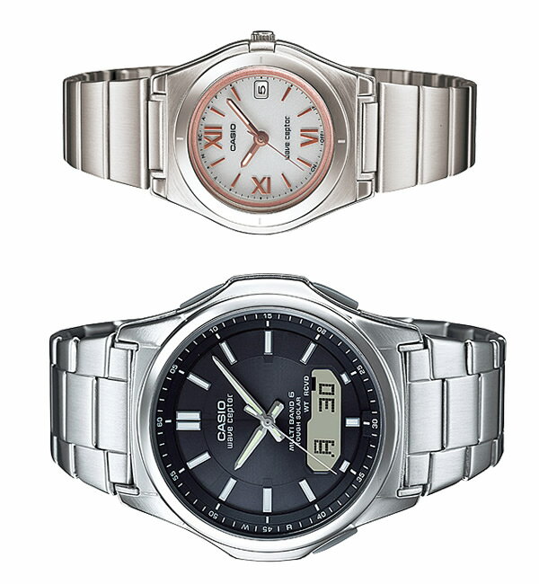 【送料無料】ペアウォッチ CASIO カシオ wave ceptor 電波ソーラー 腕時計 二本セット WVA-M630D-1AJF LWQ-10DJ-7A2JF 父の日 ギフト バレンタイン
