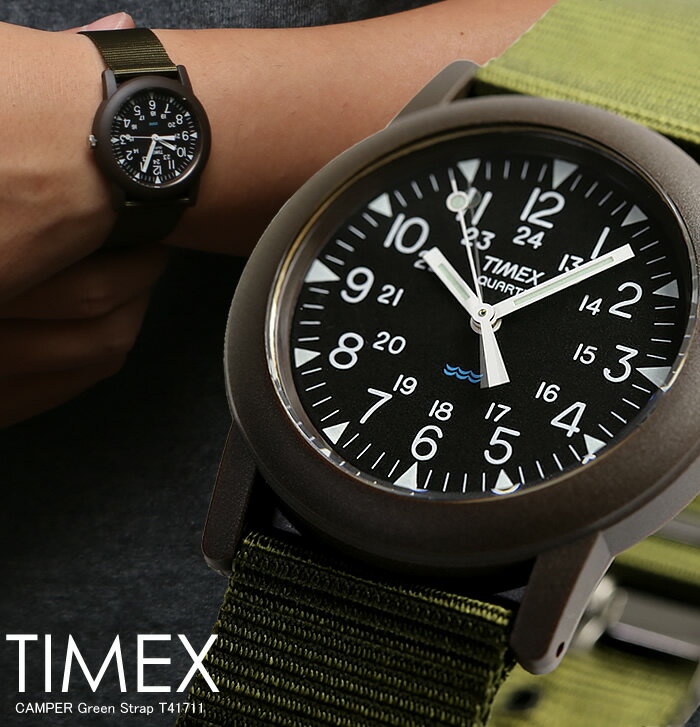 タイメックス 腕時計（メンズ） 【キャンパー 最終入荷】タイメックス TIMEX Camper 腕時計 メンズ レディース カーキ ブラック T41711 スポーツ アウトドア ミリタリー 男 大人 ナイロン グリーン プレゼント ギフト クオーツ 3気圧防水 海外モデル