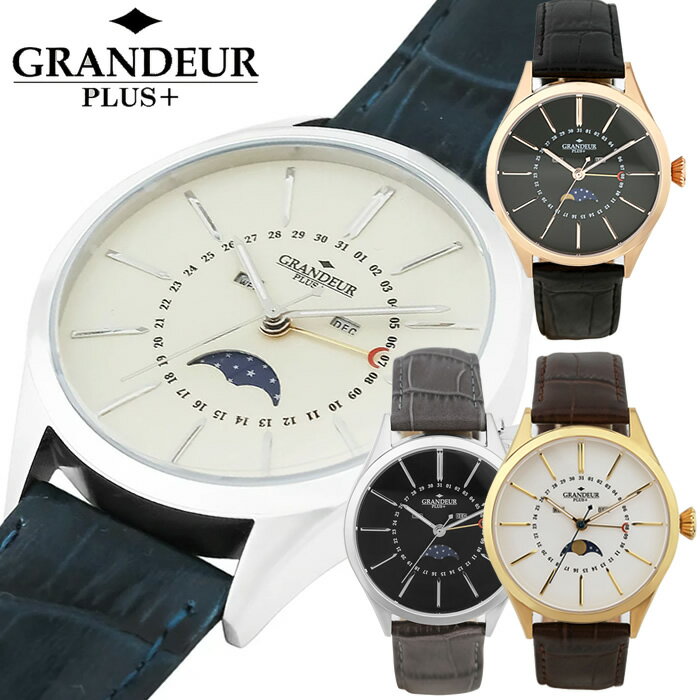 Rakuten - 【GRANDEUR PLUS＋】 グランドールプラス ムーンフェイズ レザー 革 腕時計 メンズ クオーツ 男性用 トリプルカレンダー プレゼント GRP011