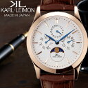 【送料無料】カルレイモン KARL-LEIMON 日本製 腕時計 メンズ クラシック ムーンフェイズ 革ベルト レザー ローズゴ…