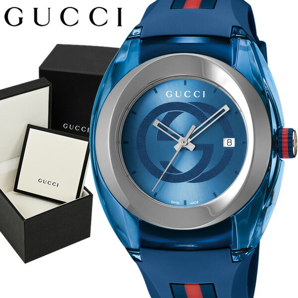 GUCCI グッチ 腕時計 ウォッチ ラバー メンズ ブルー 46mm 日常生活防水 クオーツ ファッション ブランド ギフト 贈り物 プレゼント ya137104a