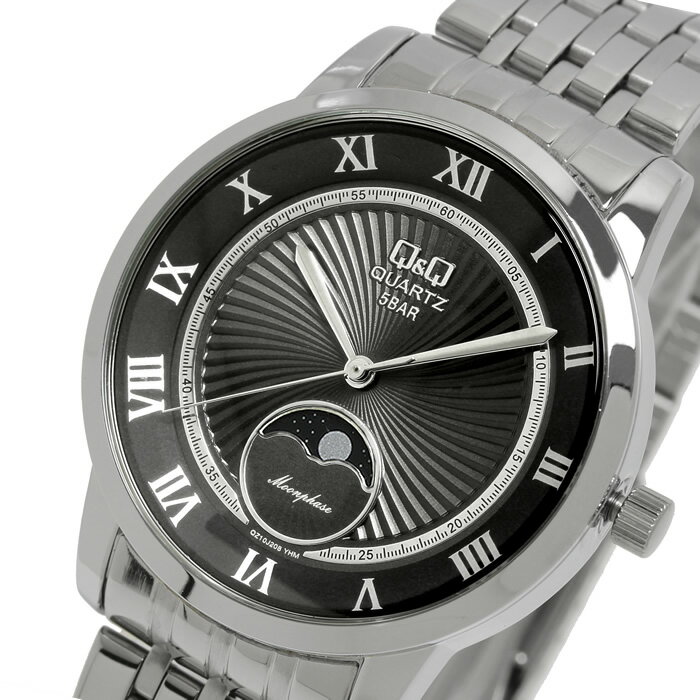 Q&Q シチズン 腕時計 メンズ ムーンフェイズ ウォッチ 男性用 日本製ムーヴメント ステンレスベルト 人気 ブランド ウォッチ 父の日 ギフト プレゼント