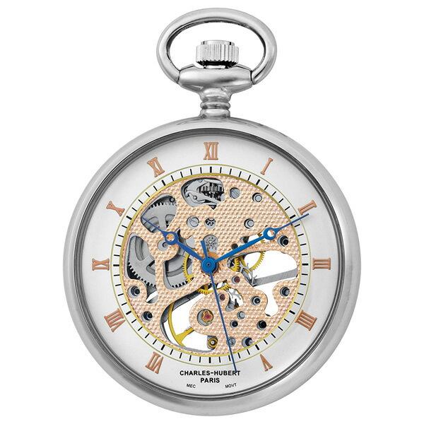 チャールズヒューバート 懐中時計 手巻き 機械式 チェーン 42mm シルバー ピンクゴールド CHARLES HUBERT 3801【国内正規品】