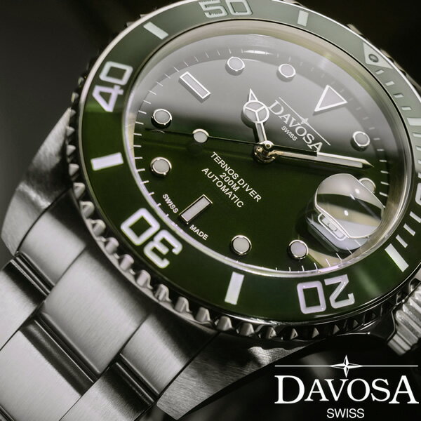 DAVOSA ダボサ 腕時計 メンズ 自動巻き ダイバーズウォッチ テルノス Ternos 20気圧防水 セラミックベゼル スイス製 ブランド オートマチック グリーン ダイアル DAV2824 9827045