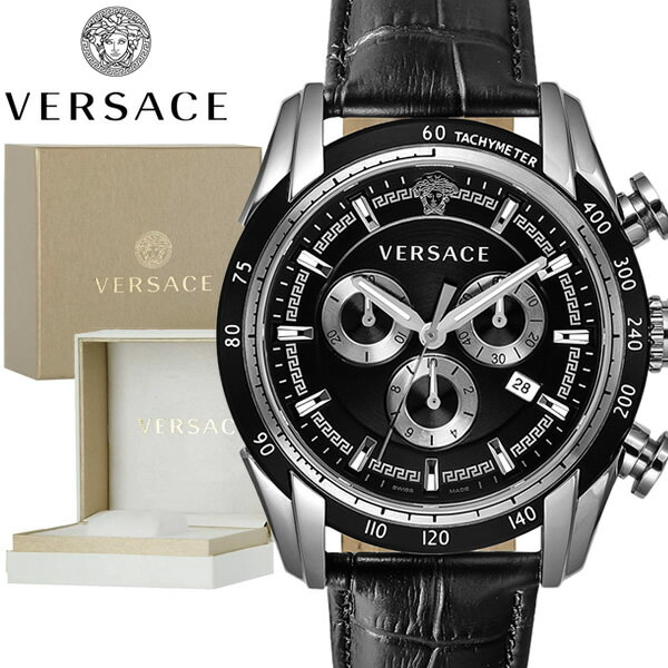 ヴェルサーチ 腕時計（メンズ） VERSACE ヴェルサーチ ベルサーチ メンズ 腕時計 V-レイ クロノグラフ 革ベルト 男性用 スイス製 ベルサーチェ VERSACE V-RAY ブラック VEDB00118