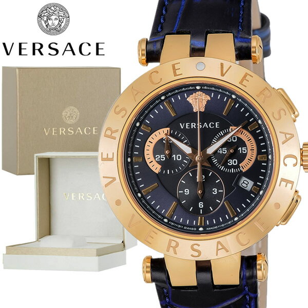 ヴェルサーチェ 腕時計（メンズ） VERSACE ヴェルサーチ ベルサーチ メンズ 腕時計 クロノグラフ 革ベルト 男性用 スイス製 ベルサーチェ ネイビー VERQ00120