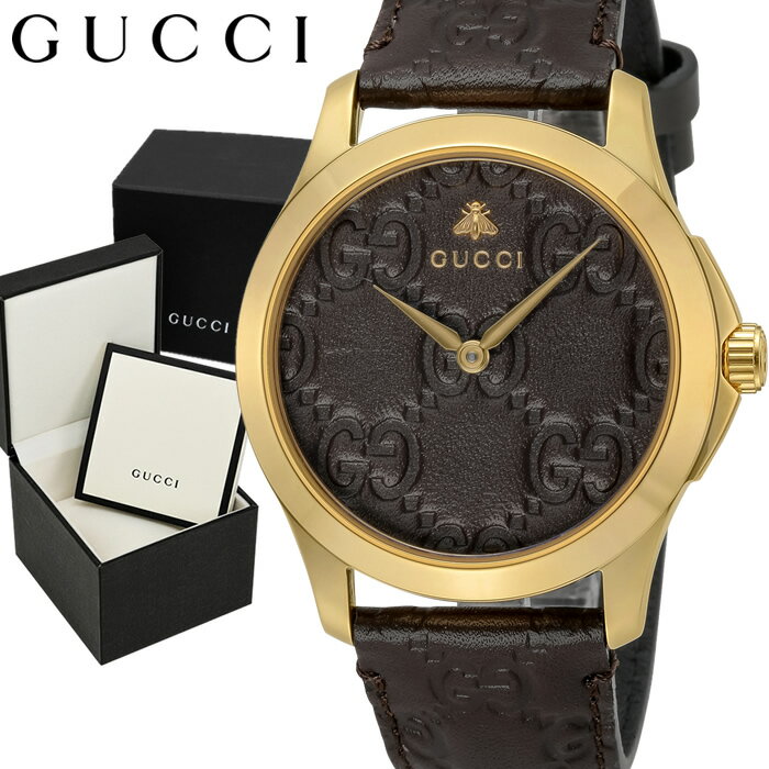 グッチ 腕時計（レディース） グッチ 腕時計 メンズ レディース 時計 GUCCI Gタイムレス 38mm 革ベルト シグネチャー ダークブラウン ゴールド スイス製 ブランド 人気 ウォッチ ギフト YA1264035