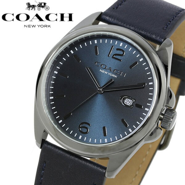 COACH コーチ 腕時計 メンズ 革ベルト レザー 40mm 男性用 ブランド 時計 人気 ネイビー ガンメタリック 14602587