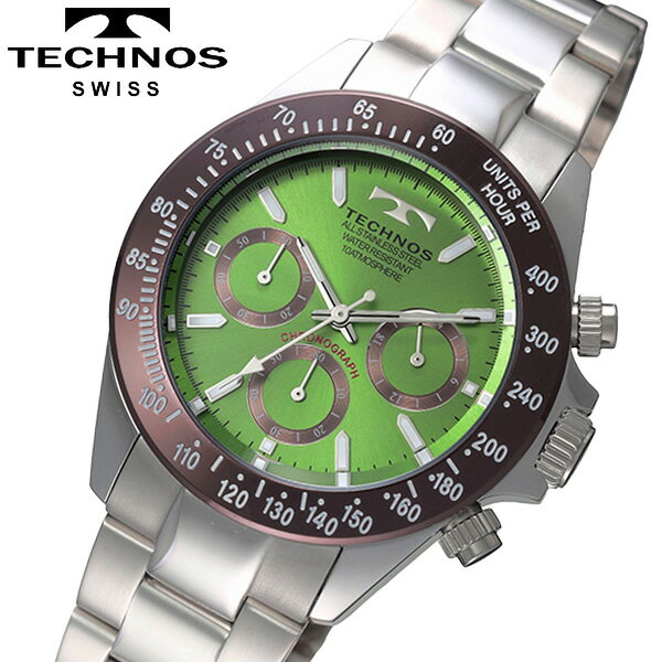 テクノス 腕時計（メンズ） TECHNOS テクノス 腕時計 メンズ ウォッチ 男性用 クロノグラフ ステンレス 10気圧防水 3針 アナログ クォーツ 日本製ムーブメント グリーン T4251SM