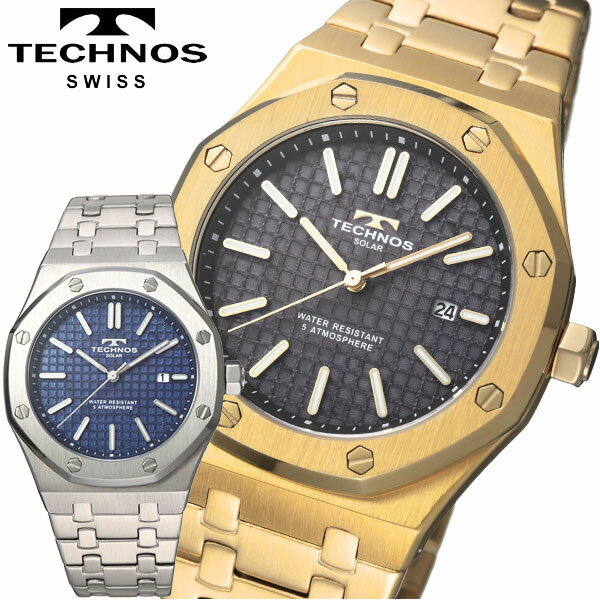 TECHNOS テクノス 腕時計 メンズ ウォッチ ソーラー 5気圧防水 3針 アナログ ソーラーウォッチ 男性用 日本製ムーブメント ゴールド シルバー ブラック ネイビー