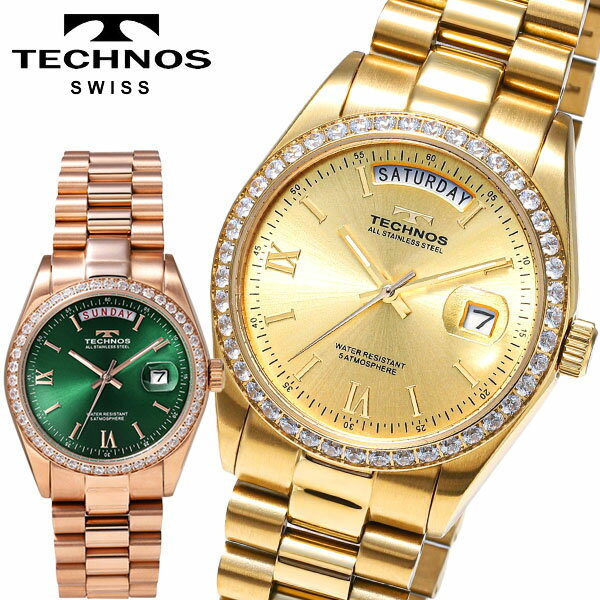 テクノス 腕時計（メンズ） TECHNOS テクノス 腕時計 メンズ 男性用 5気圧防水 メンズ腕時計 ウォッチ 3針 アナログ クォーツ カレンダー 日本製ムーブメント ゴールド ローズゴールド グリーン