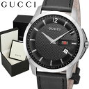 グッチ 腕時計 グッチ 時計 メンズ 腕時計 GUCCI Gタイムレス 42mm ブラック シルバー 革ベルト レザー スイス製 ブランド 人気 ウォッチ ギフト YA126304