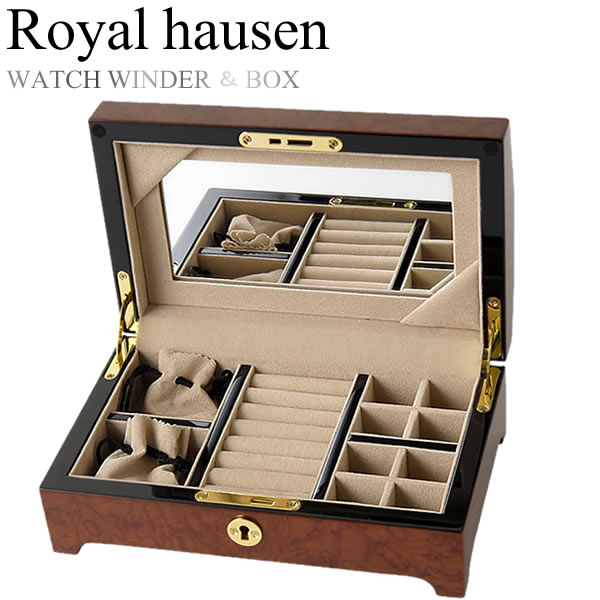 Royal hausen ロイヤルハウゼン ジュエリーケース 収納 アクセサリー 時計 高級 ミラー付き 鏡 鍵付き MDF 木製 ウッド SDJR010