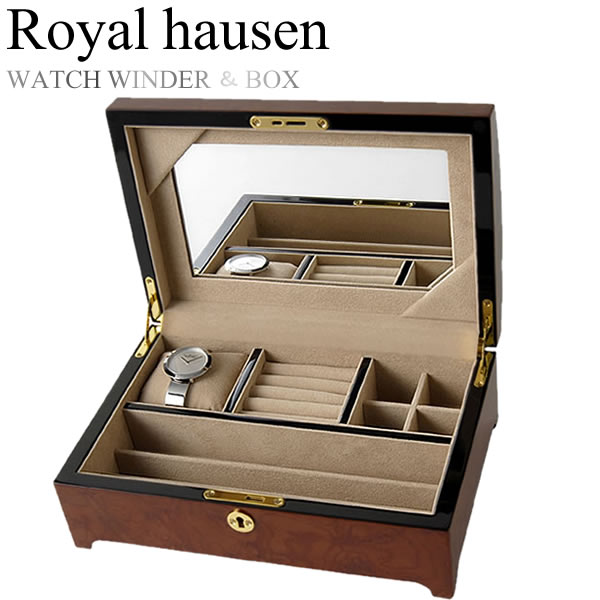 Royal hausen ロイヤルハウゼン ジュエリーケース 収納 アクセサリー 時計 高級 ミラー付き 鏡 鍵付き MDF 木製 ウッド SDJR011