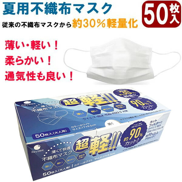 夏用 不織布マスク 50枚入り 大人用 