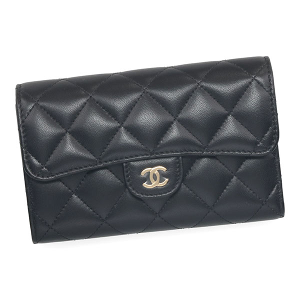 シャネル 二つ折り財布（レディース） シャネル 財布 レディース CHANEL マトラッセ AP0232 Y01295 C3906 ブラック ゴールド金具