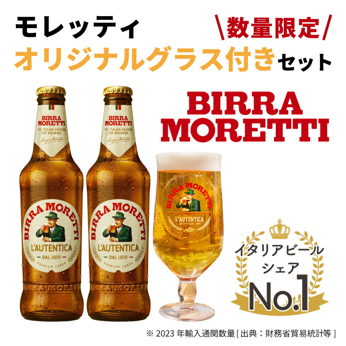 オリジナル グラス 付き セット モレッティ ビール 2本セット ギフト プレゼント イタリア イタリアビール 世界 海外 外国 ご当地 父 誕生日 退職祝い おしゃれ BEER ITALY 高級ビール