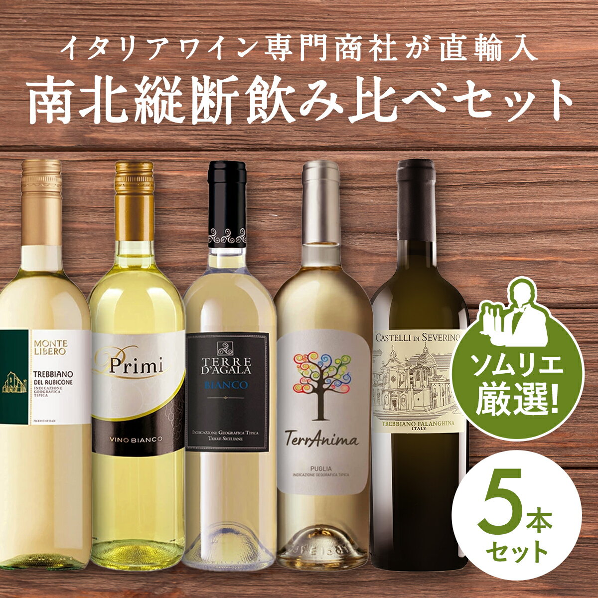 イタリア 縦断 白 ワイン 5本 セット イタリアワイン 白ワイン 辛口 セット 父の日 母の日 ワインセット 飲み比べ お酒 ミディアムボディ ライトボディ ソムリエ ギフト プレゼント エミリア ロマーニャ マルケ プーリア シチリア 高級ワイン 高級酒