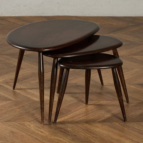 樂天商城 - テーブル イギリス エルム アーコール ERCOL ヴィンテージ ネストテーブル ぺブルテーブル ブルーラベル ercol ネスト 英国 木製 ブナ 無垢材 サイド ペブル トリオ #88779